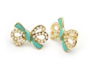 Cheap Sweety pearl bowknot stud earrings Ed0090green