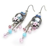 Cheap Retro bowknot and flower earrings with beads tassel