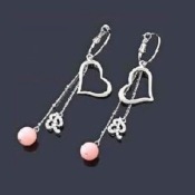 Cheap Peach heart and red beads tassel earrings Eh00344