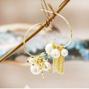 Cheap pearl and bowknot earrings with tassel Eh00365  