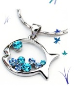 Cheap Color diamond hollow out fish necklace  