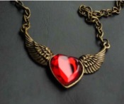 Cheap Women red heart with wings necklace Xl00353